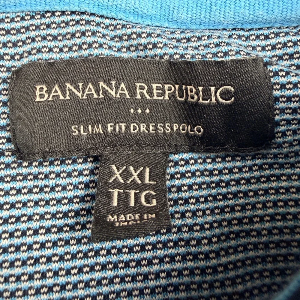 Banana Republic‎ Slim Fit Dress Polo Men's XXL Blue Striped Short Sleeve Cotton